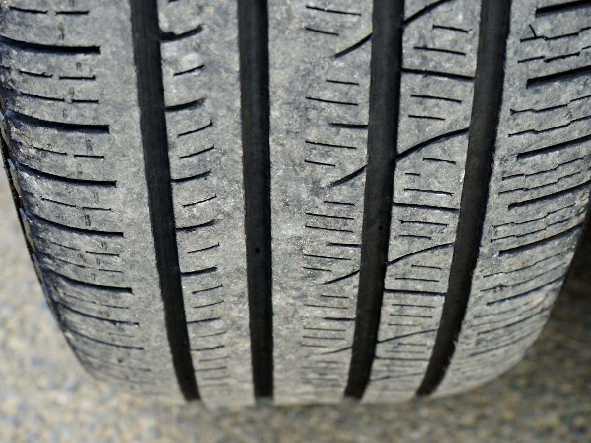 Close-up of a worn tyre tread